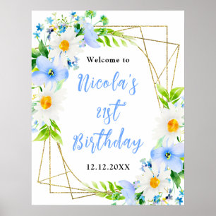 Forget-Me-Nots Daisies Birthday Welcome Poster