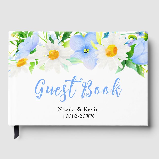 Forget-Me-Nots Daisies Floral Wedding Guest Book (Front)