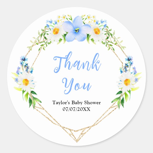 Forget-Me-Nots Floral Baby Shower Thank You Classic Round Sticker (Front)