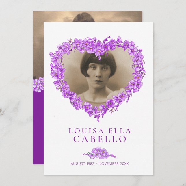 Forget-me-nots funeral celebration of life purple invitation (Front/Back)