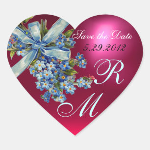 FORGET ME NOTS MONOGRAM ,WEDDING PARTY blue pink Heart Sticker