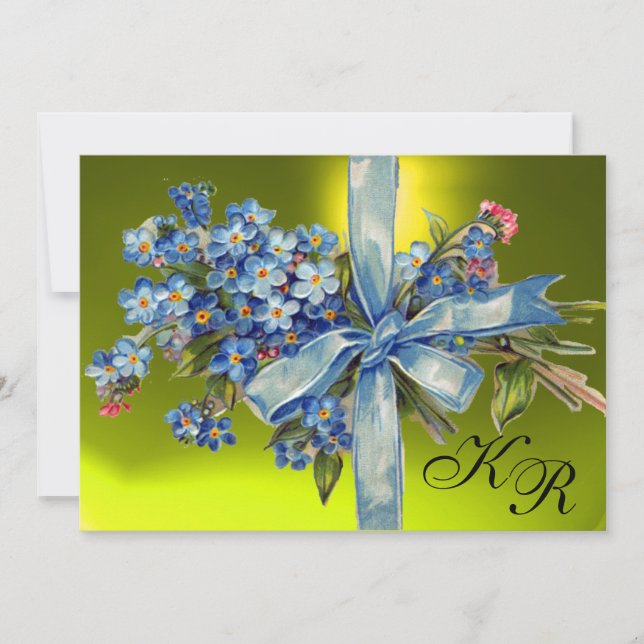FORGET ME NOTS MONOGRAM WEDDING PARTY blue yellow Invitation (Front)
