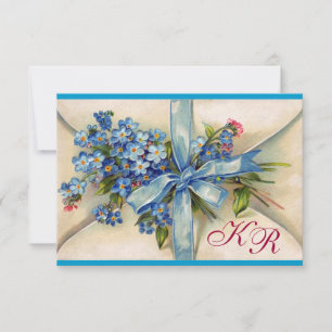 FORGET ME NOTS MONOGRAM ,WEDDING PARTY RSVP blue Card