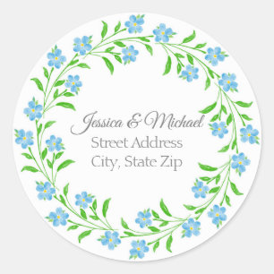 Forget Me Nots Watercolor Floral Wreath  Classic Round Sticker