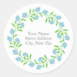 Forget Me Nots Watercolor Floral Wreath  Classic Round Sticker