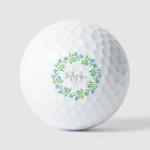 Forget Me Nots Watercolor Floral Wreath  Golf Balls