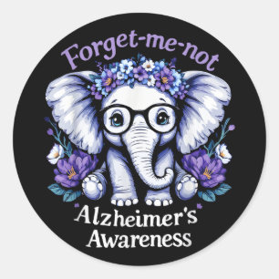 Forget- not Alzheimers Awareness Elephant Flower Classic Round Sticker