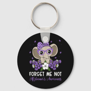 Forget Not Alzheimers Awareness Elephant Flowers Key Ring
