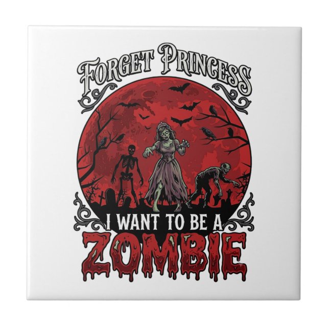 Forget Princess Zombie Blood Moon Graveyard Bats S Ceramic Tile (Front)
