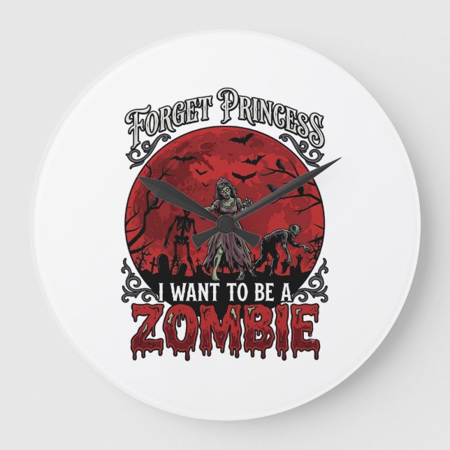 Forget Princess Zombie Blood Moon Graveyard Bats S Large Clock (Front)