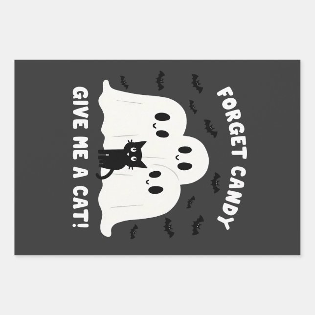 Forget The Candy Give Me A Cat Spooky Halloween  Wrapping Paper Sheet (Front)