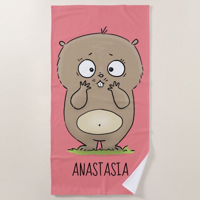 Forgetful adorable chubby hamster cartoon beach towel (Front)