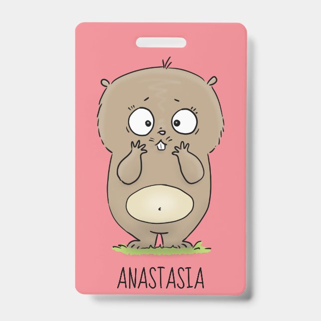 Forgetful adorable chubby hamster cartoon ID badge (Front)
