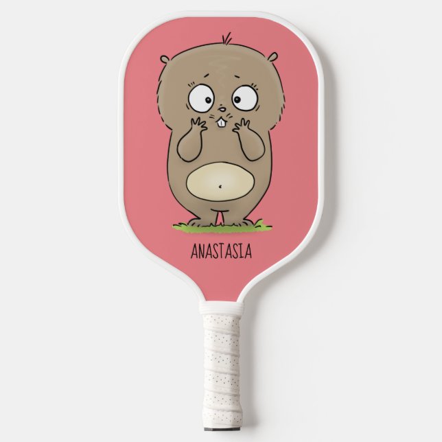 Forgetful adorable chubby hamster cartoon  pickleball paddle (Front)