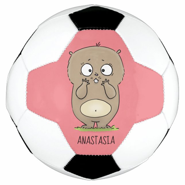 Forgetful adorable chubby hamster cartoon soccer ball (Front)