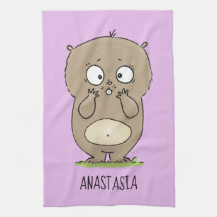 Forgetful adorable chubby hamster cartoon  tea towel