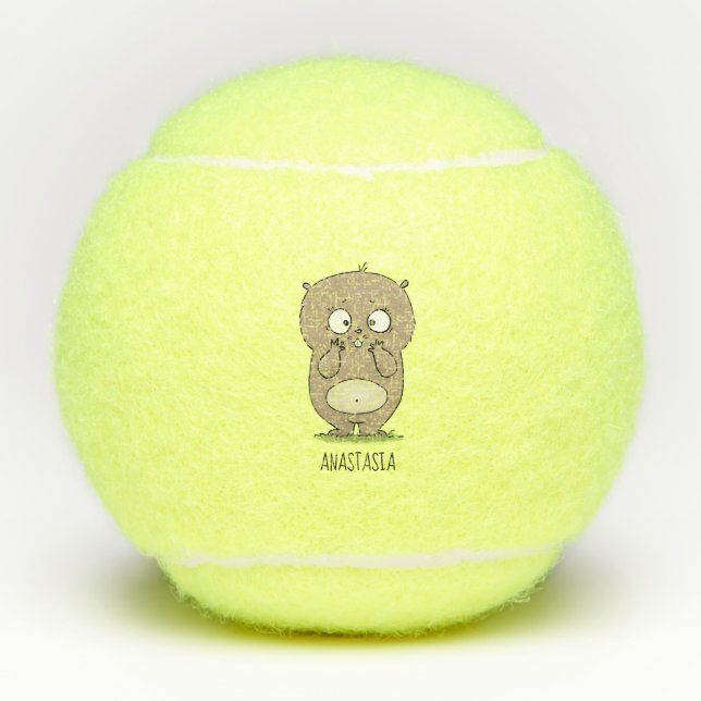 Forgetful adorable chubby hamster cartoon tennis balls (Front)