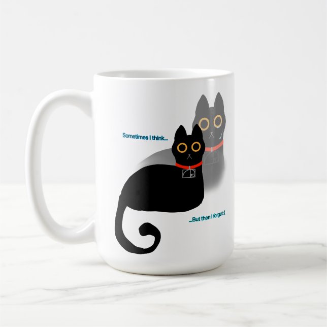 Forgetful Black Cat Meme Coffee Mug (Left)