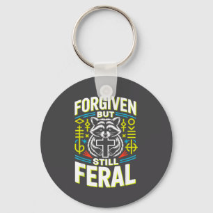 Forgiven But Still Feral Raccoon Christian Quote 7 Key Ring