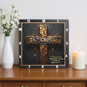 Forgiven Redemption Gold Cross Ephesians 1:7 Square Wall Clock