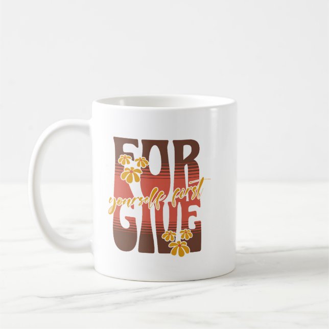 Forgiving Yourself First - Retro Daisy Flower  Coffee Mug (Left)