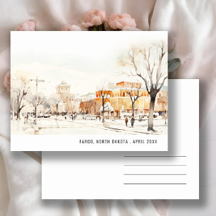 Forgo North Dakota City Scape Watercolor Travel Postcard