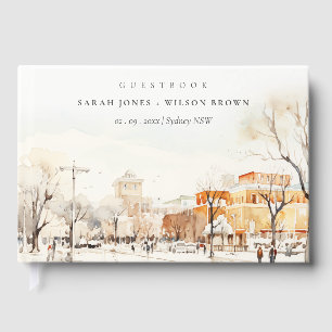Forgo North Dakota City Scape Watercolor Wedding Guest Book
