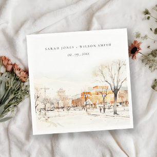 Forgo North Dakota City Scape Watercolor Wedding Napkin