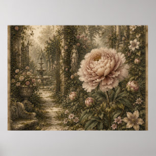 Forgotten Garden Peony Vintage Botanical Wall Art