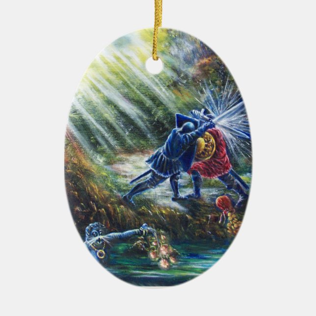 FORGOTTEN ROSE Fighting Knights,Money and Devil Ceramic Ornament (Front)