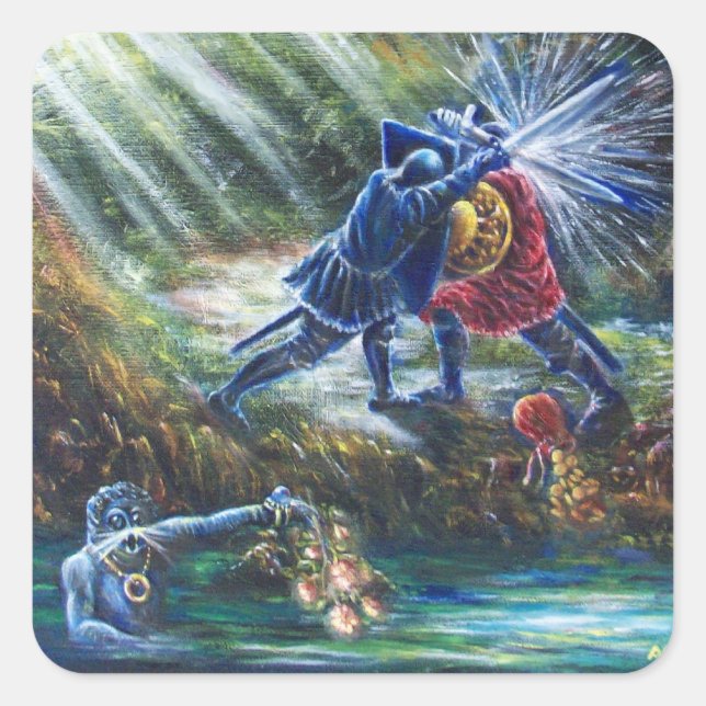 FORGOTTEN ROSE Fighting Knights,Money and Devil Square Sticker (Front)