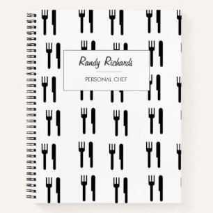 Fork and knife black silhouette pattern white notebook
