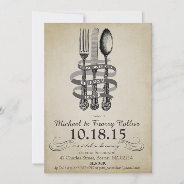 Fork and Knife Rehearsal Dinner Invitation (Front)