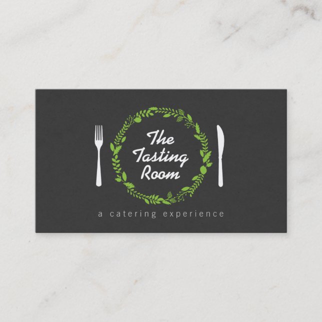 Fork and Knife Wreath 4 Catering, Chef, Restaurant Business Card (Front)