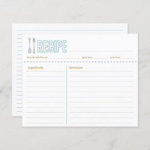 Fork and Spoon Blue Yellow Recipe Card