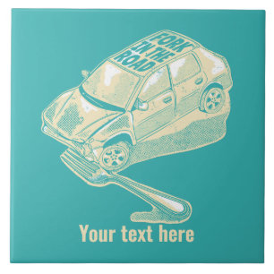 Fork in the road car accident ceramic tile