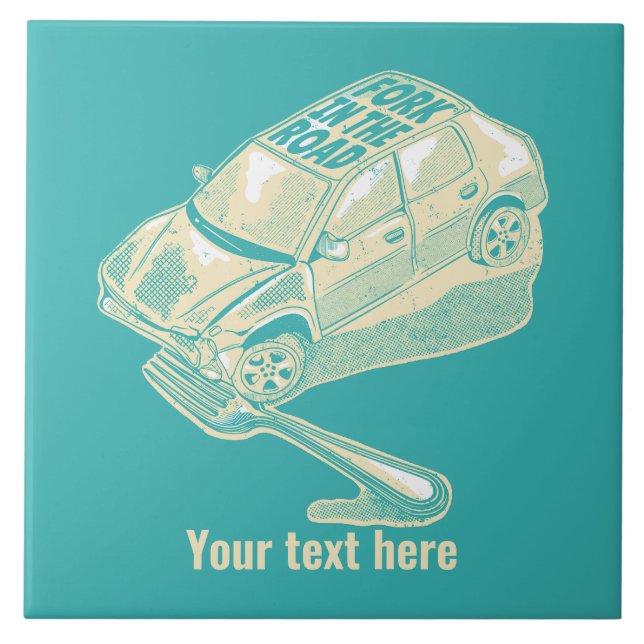 Fork in the road car accident ceramic tile (Front)