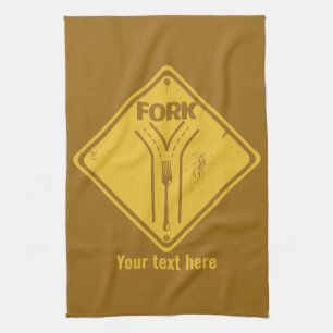 Fork in the road funny traffic sign tea towel