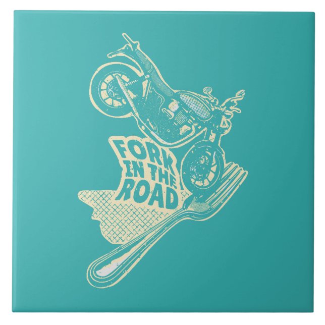 Fork in the road motorcycle crash ceramic tile (Front)