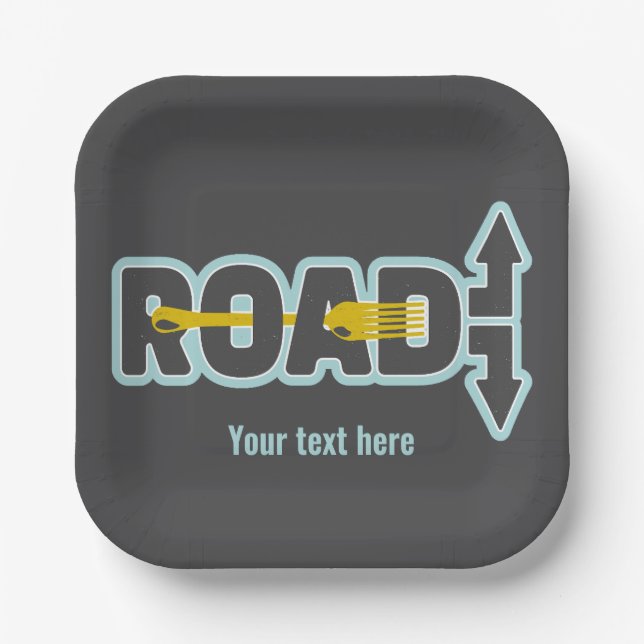 Fork in the road typographic text art paper plate (Front)
