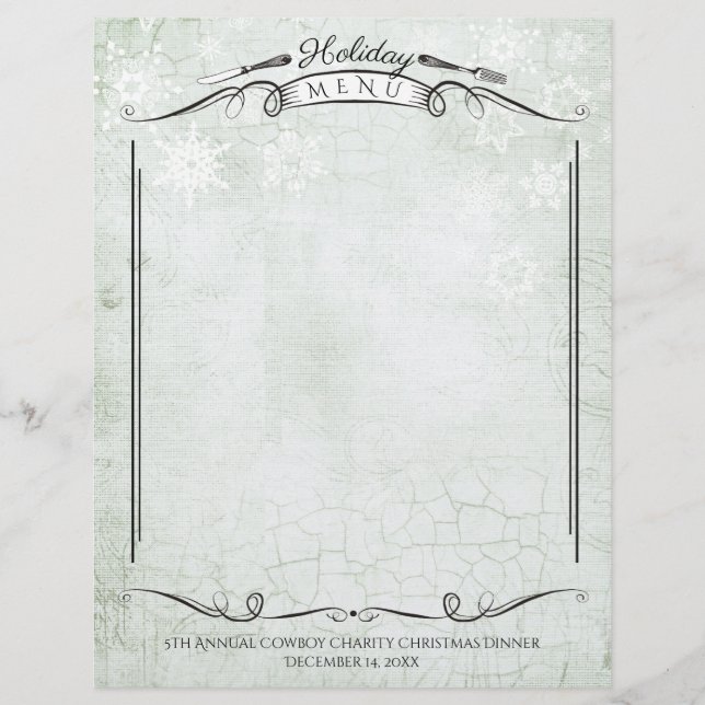 Fork knife aged Christmas holiday menu letterhead (Front)