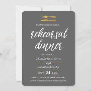 Fork & Knife Faux Foil Rehearsal Dinner Invite