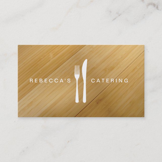 FORK & KNIFE LOGO on BAMBOO WOOD Business Card (Front)