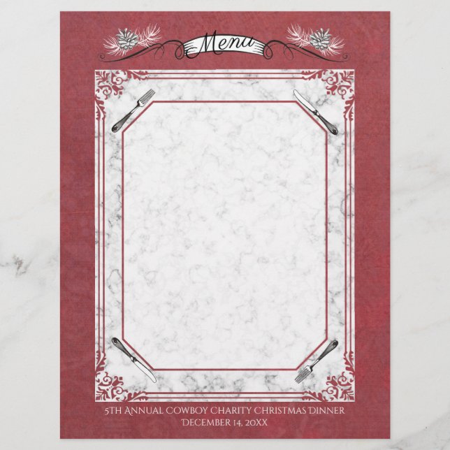 Fork knife pine Christmas holiday menu letterhead (Front)