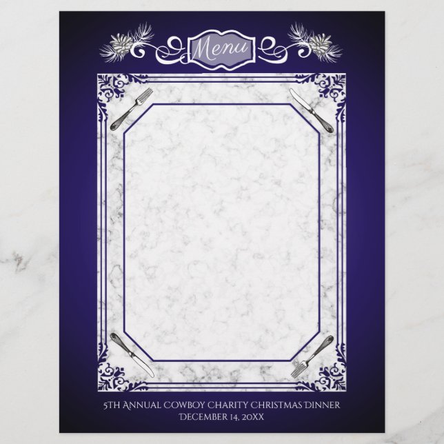 Fork knife pine Christmas holiday menu letterhead (Front)