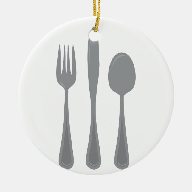 Fork Knife Spoon Ceramic Ornament (Front)