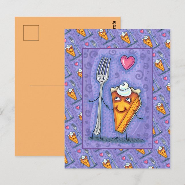 FORK & PUMPKIN PIE, MADE FOR EACH OTHER, ROMANCE POSTCARD (Front/Back)