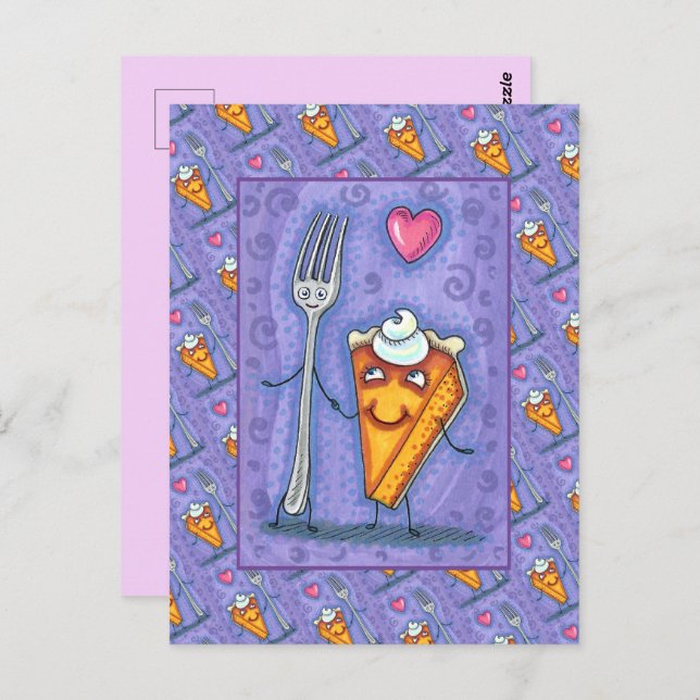 FORK & PUMPKIN PIE, MADE FOR EACH OTHER, ROMANCE POSTCARD (Front/Back)
