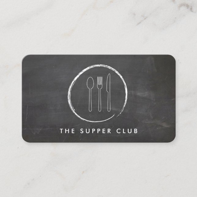 FORK SPOON KNIFE CHALKBOARD LOGO on Chalkboard Business Card (Front)