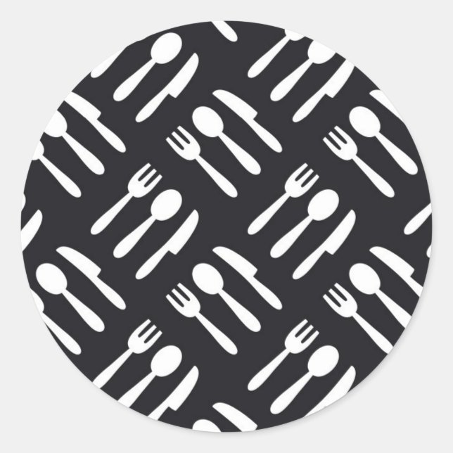 Fork spoon knife pattern classic round sticker (Front)